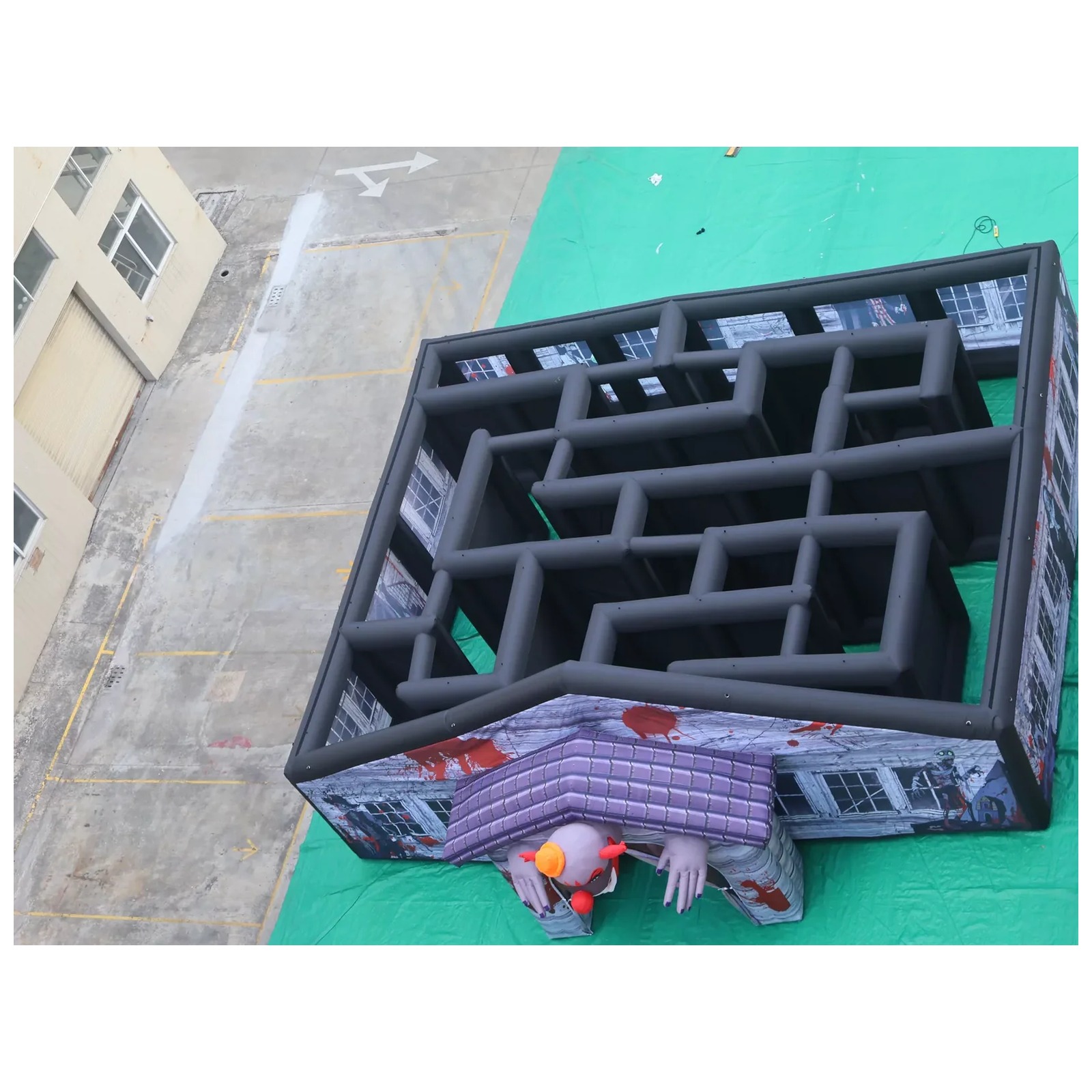 Kids Outdoor Party Venue - Large Gray Covered Inflatable Maze 10X10m