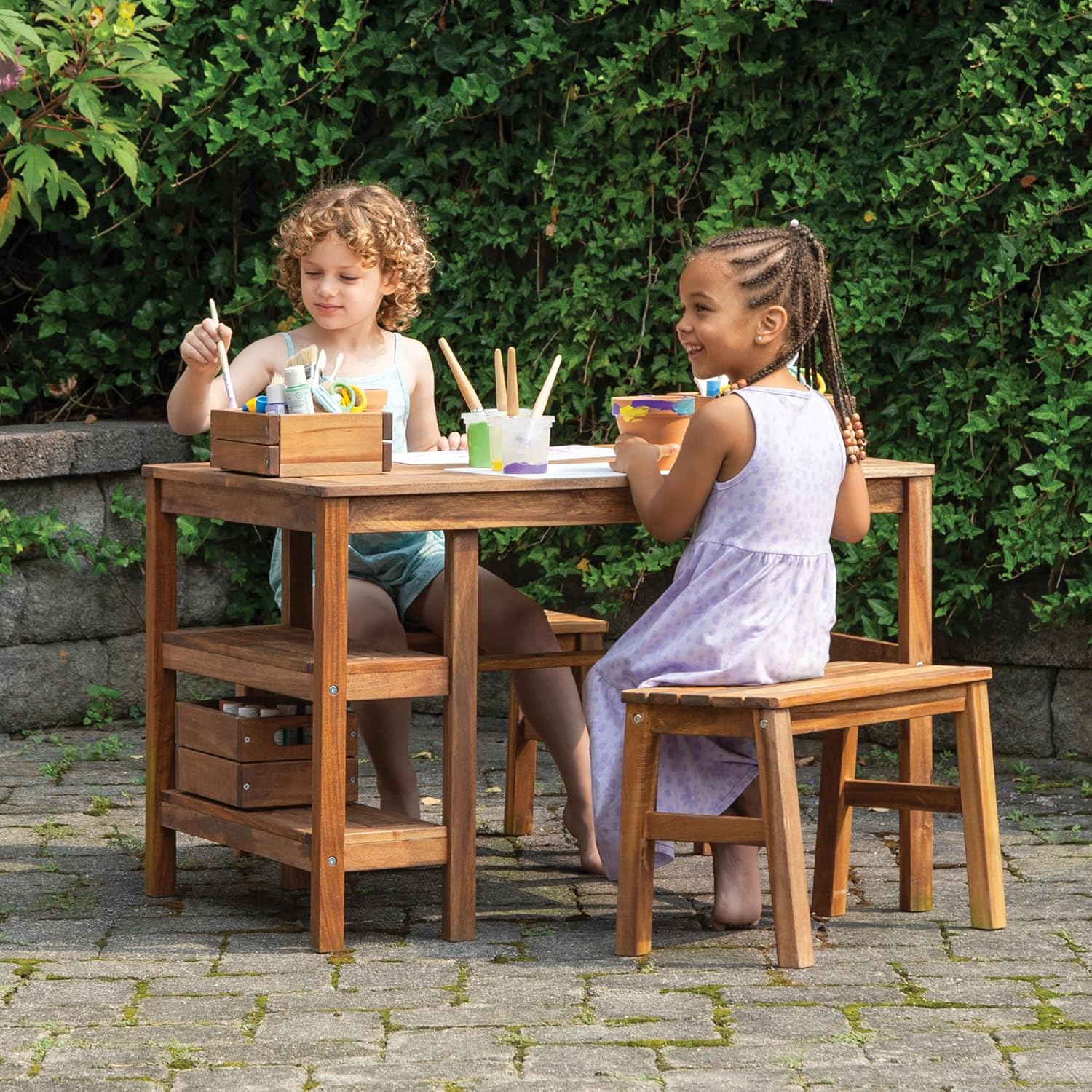 Kids Outdoor Bench Table - Kids Outdoor Craft Table and 2