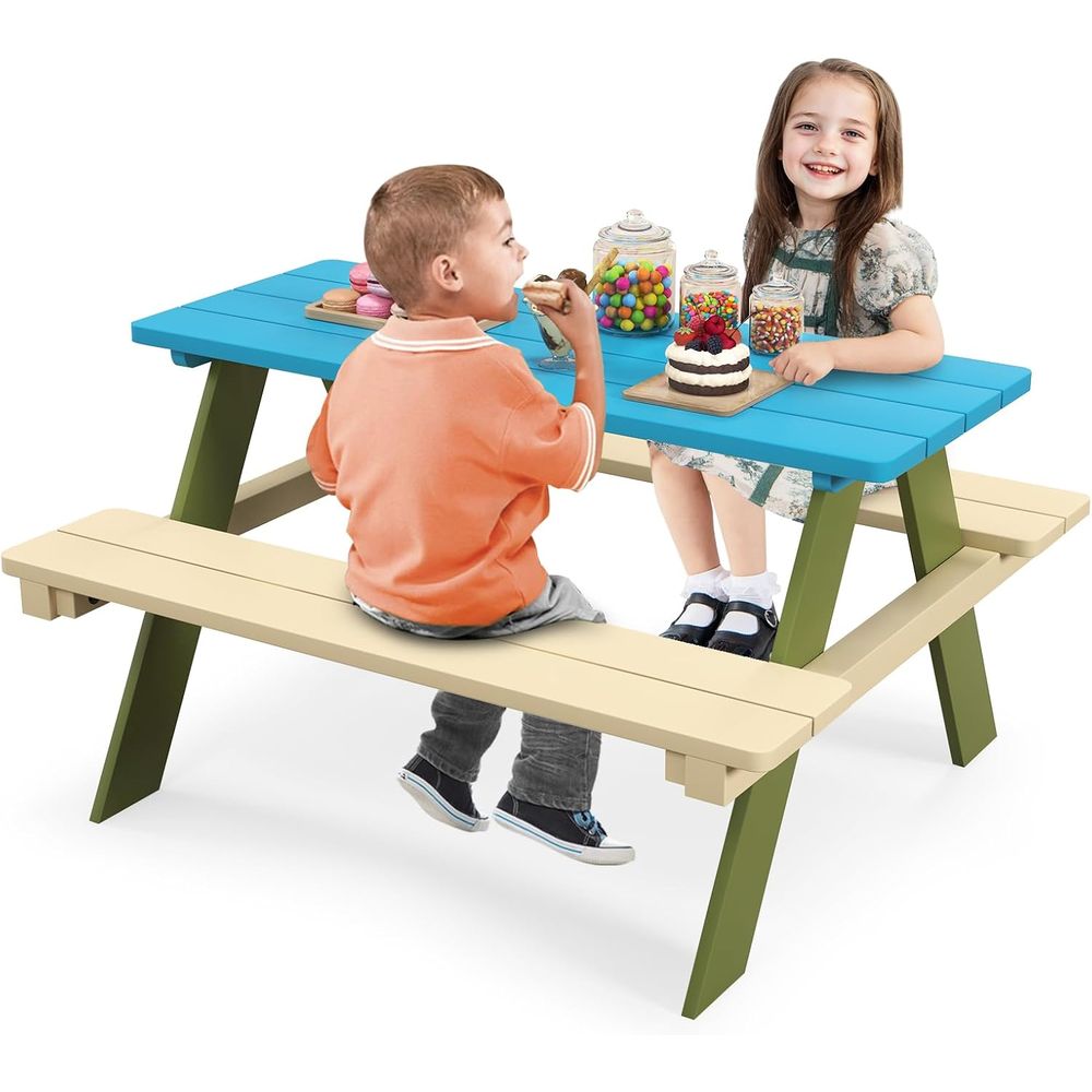 Kids Outdoor Bench Table - Kids Picnic Table, Acacia Wood Kids