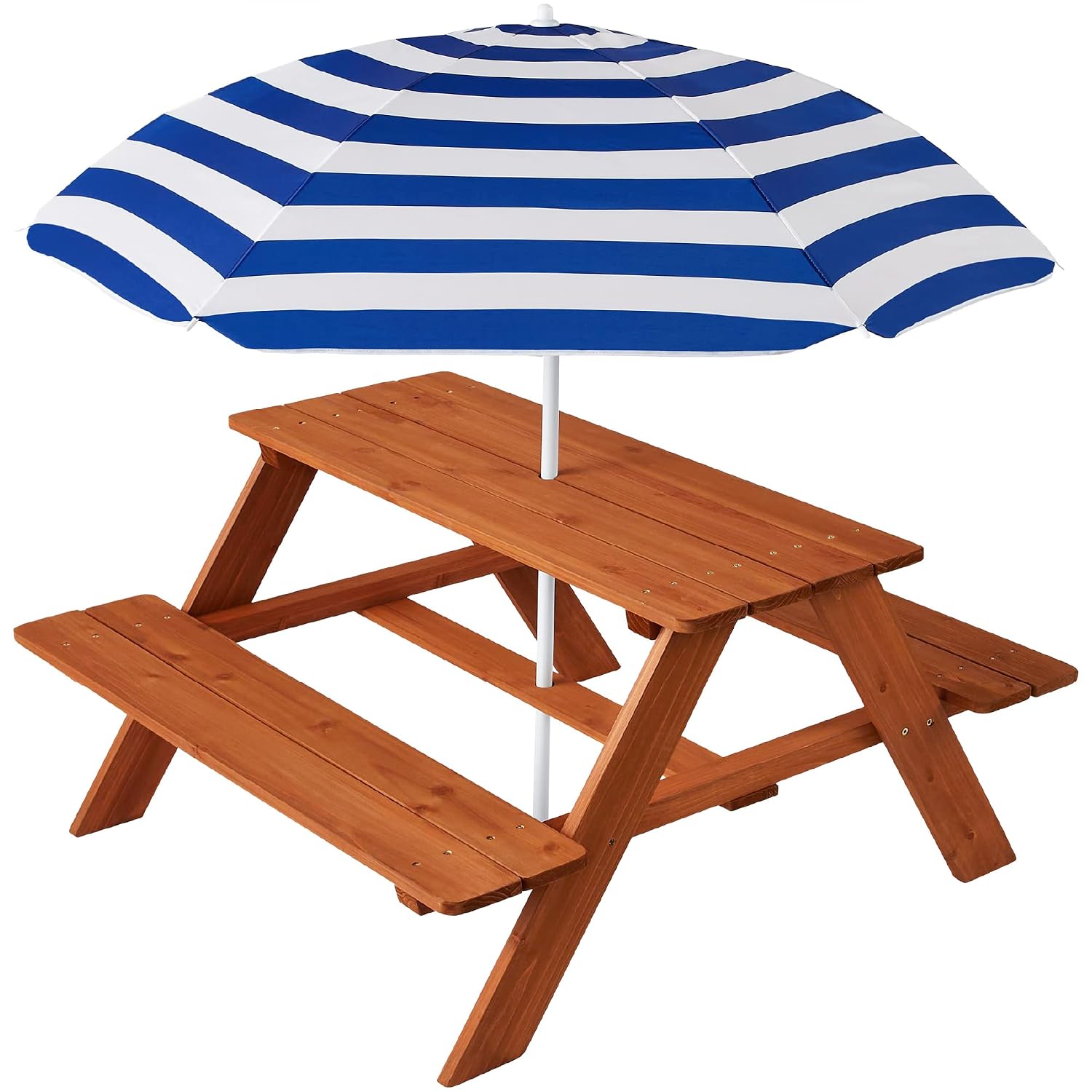Kids Outdoor Bench Table - Wooden Kids Picnic Table with Umbrella,