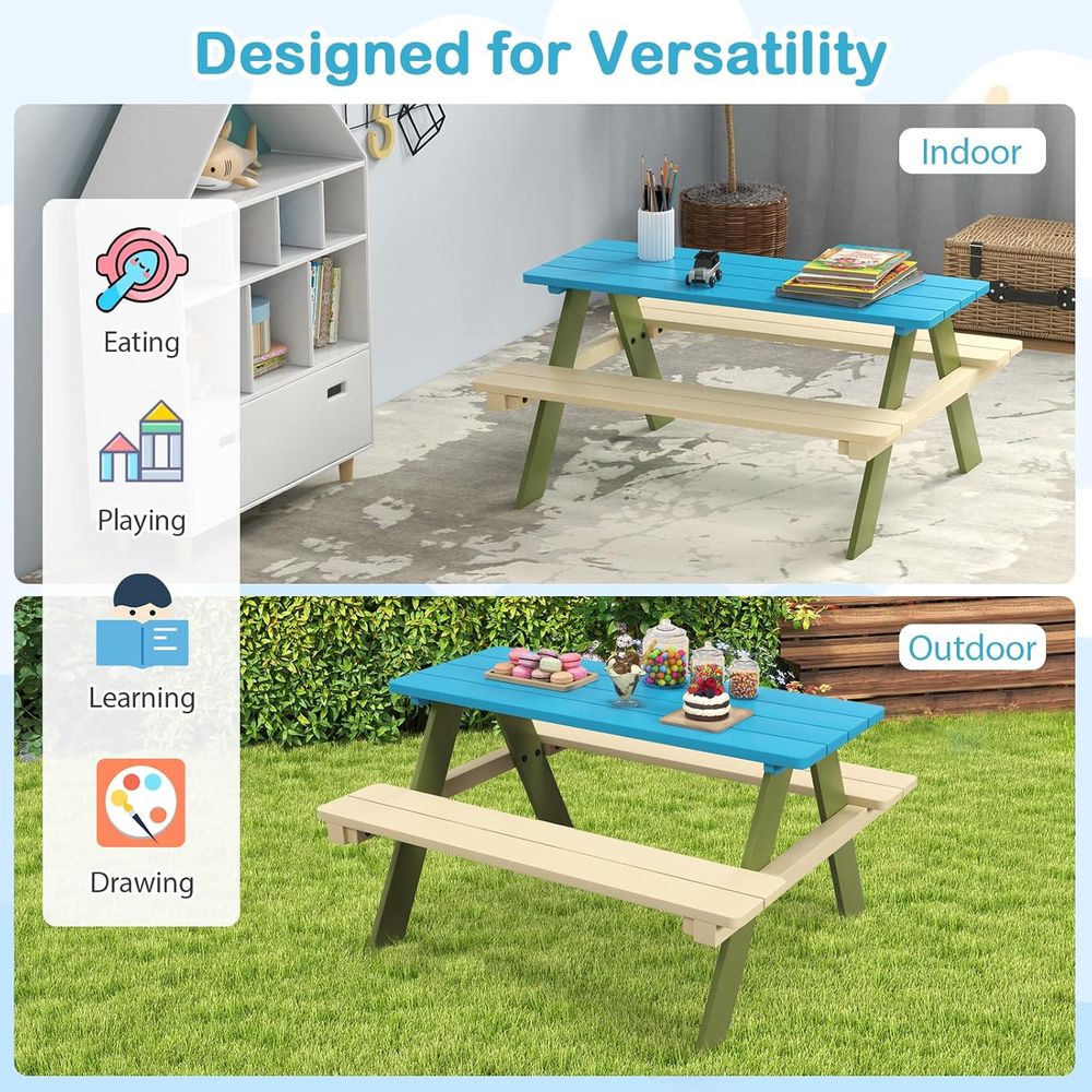 Kids Picnic Table, Acacia Wood - Kids Outdoor Bench Table recension och pris