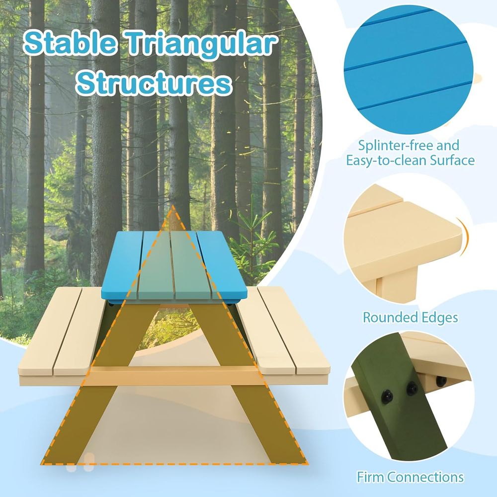 Kids Picnic Table, Acacia Wood - Kids Outdoor Bench Table recension och pris