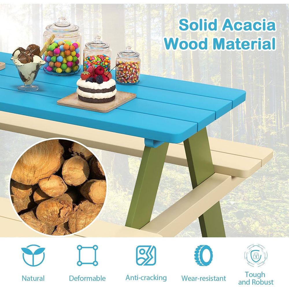 Kids Picnic Table, Acacia Wood - Kids Outdoor Bench Table recension och pris