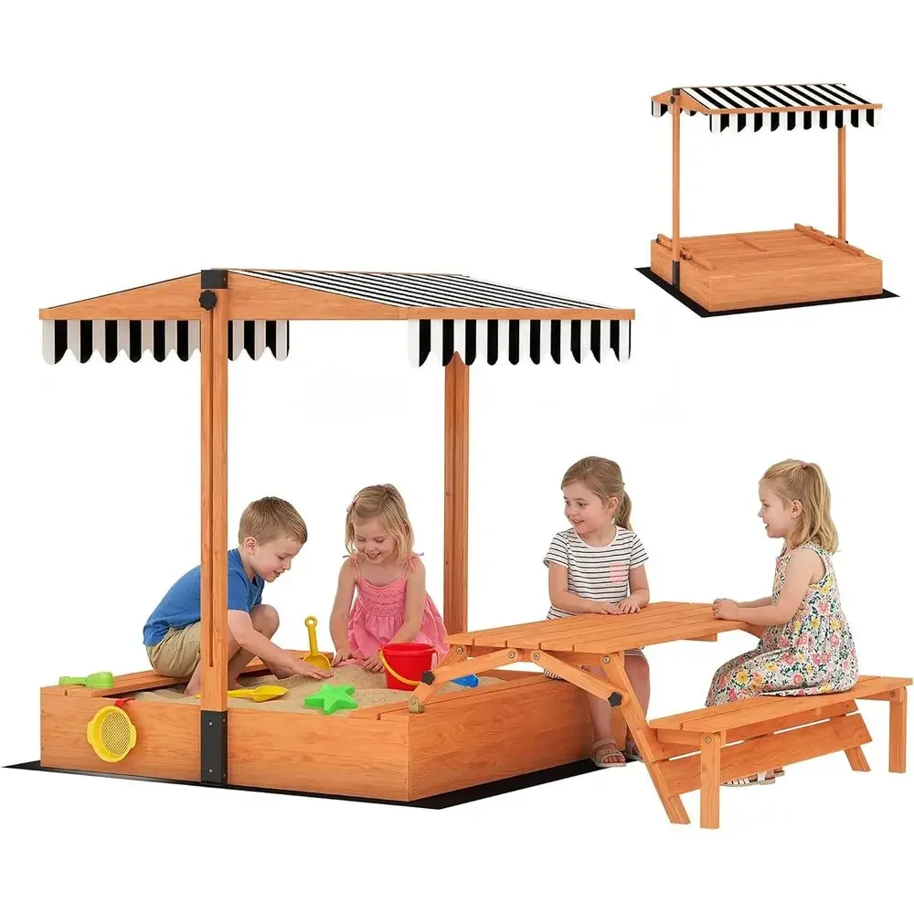 Qaba Kids Sandbox with Lid, Wo - Kids Outdoor Bench Table recension och pris