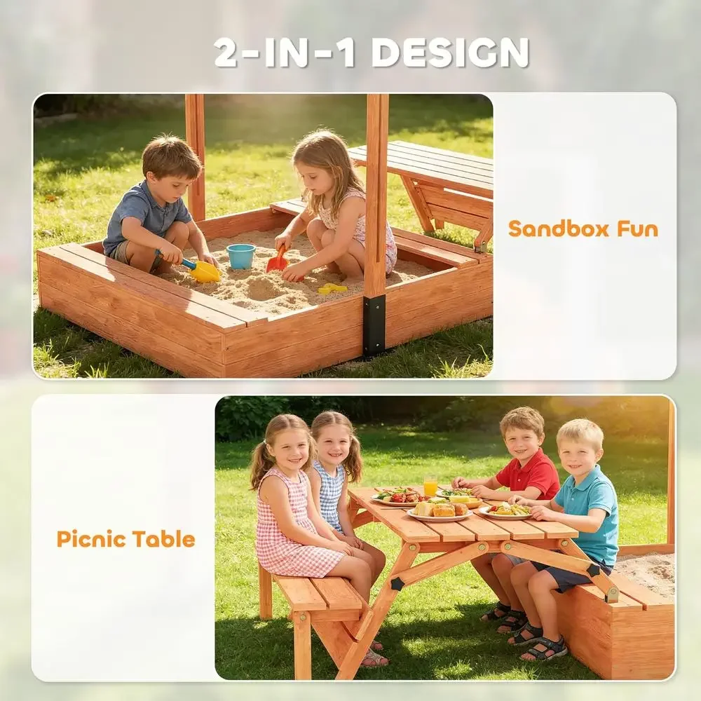 Qaba Kids Sandbox with Lid, Wo - Kids Outdoor Bench Table recension och pris
