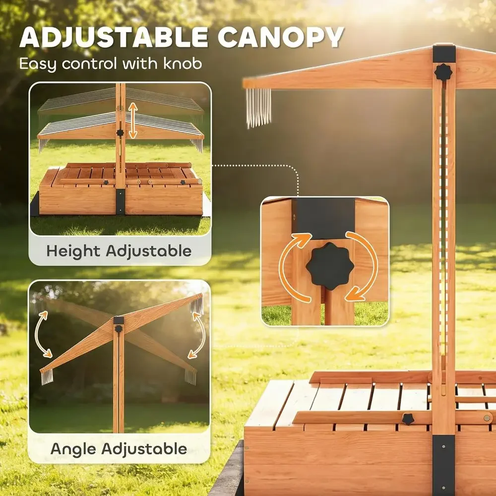 Qaba Kids Sandbox with Lid, Wo - Kids Outdoor Bench Table recension och pris