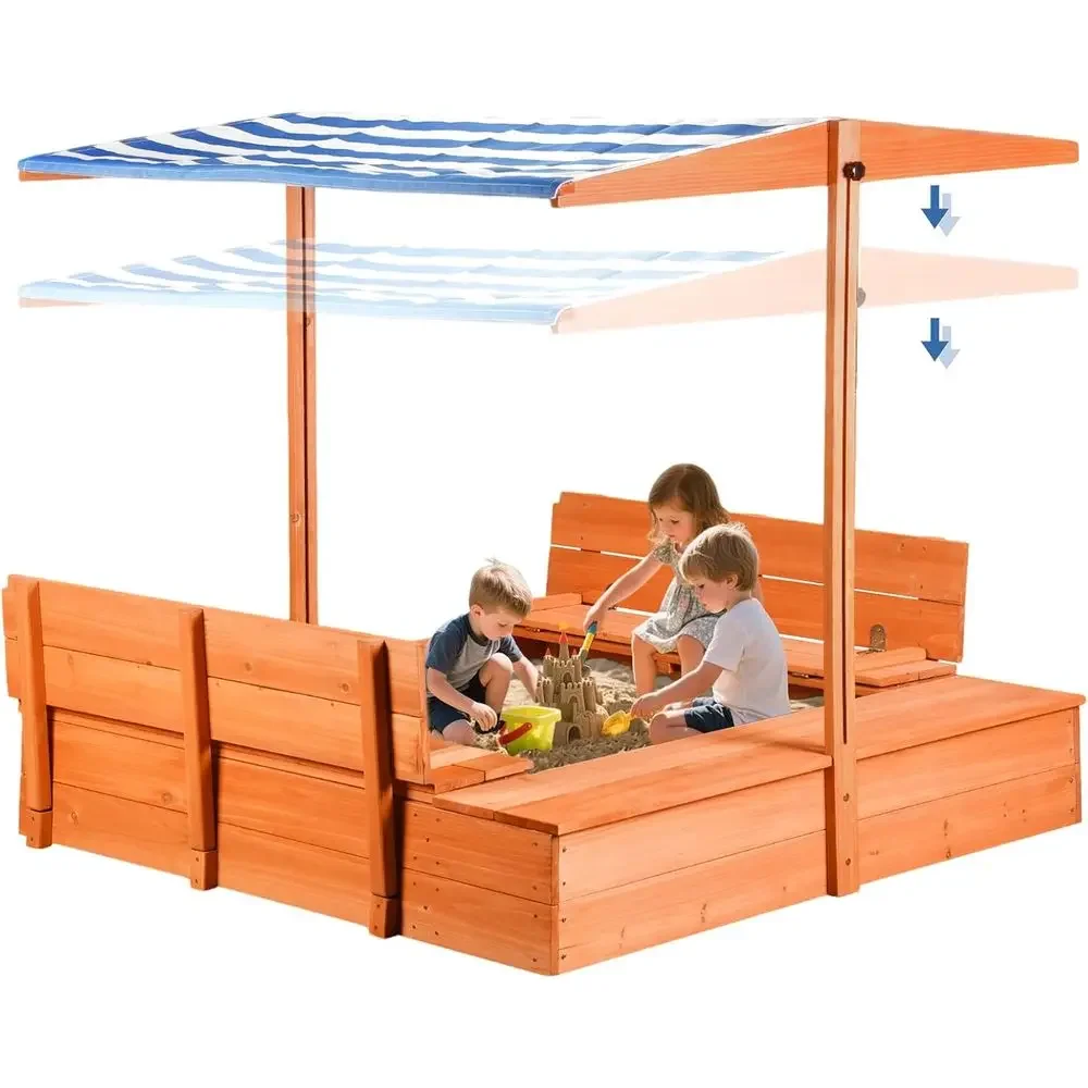 Kids Wooden Outdoor Sandbox wi - Kids Outdoor Bench Table recension och pris
