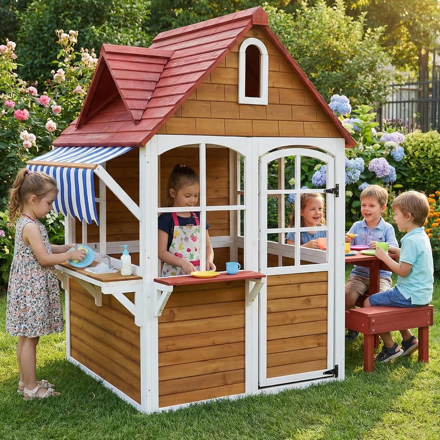 #Outdoor Wooden Kids Playhouse - Kids Outdoor Bench Table recension och pris