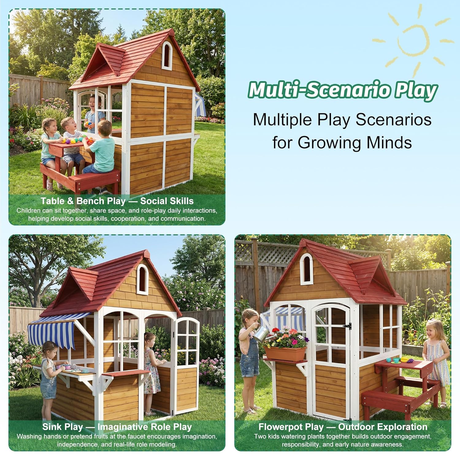 #Outdoor Wooden Kids Playhouse - Kids Outdoor Bench Table recension och pris