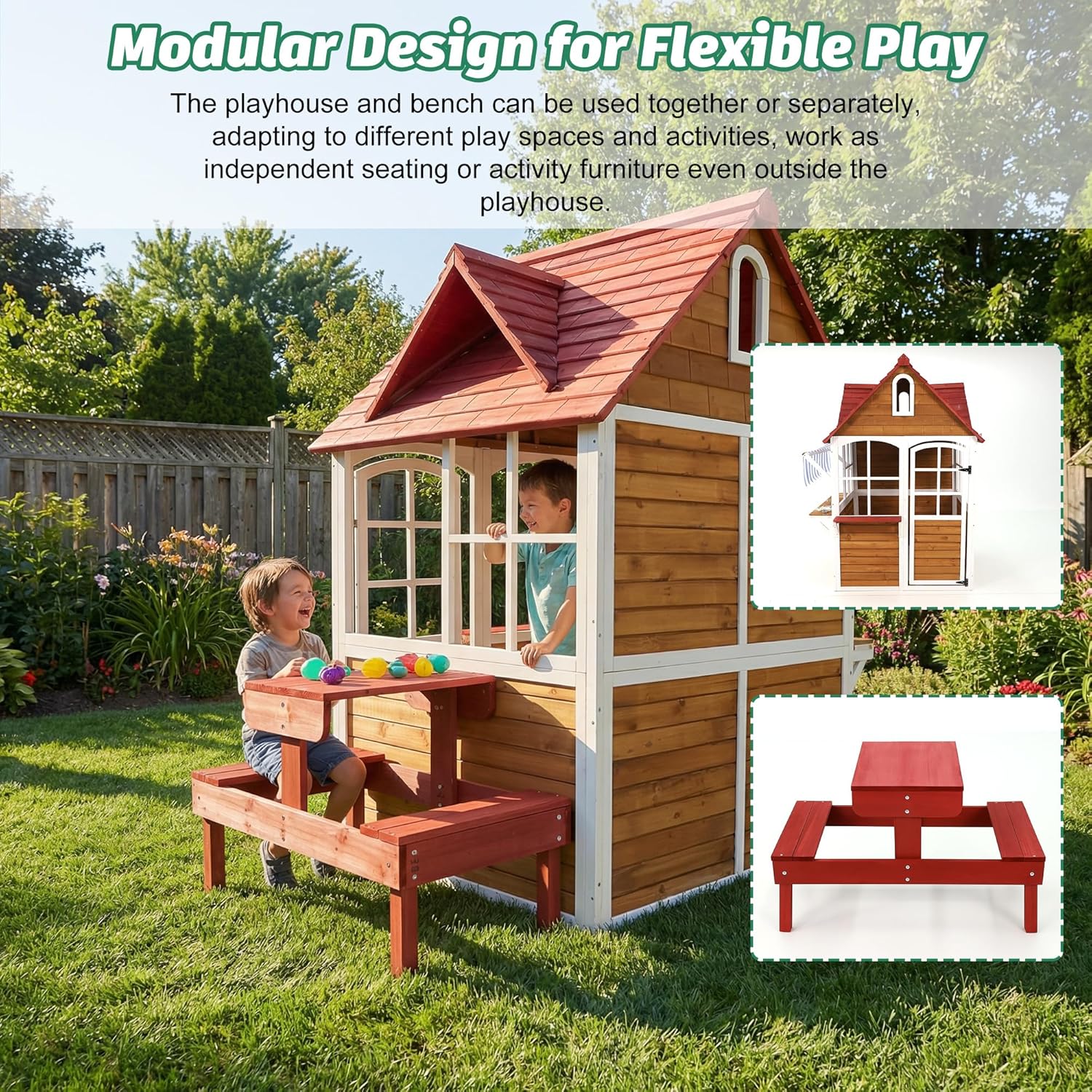 #Outdoor Wooden Kids Playhouse - Kids Outdoor Bench Table recension och pris